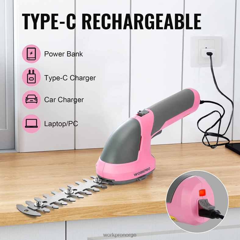 WORKPRO 2 i 1 håndholdt 7,2v elektrisk trådløs buskasakser hekksaks/gressklipper rosa/grønn/hvit verktøy 622PZ269