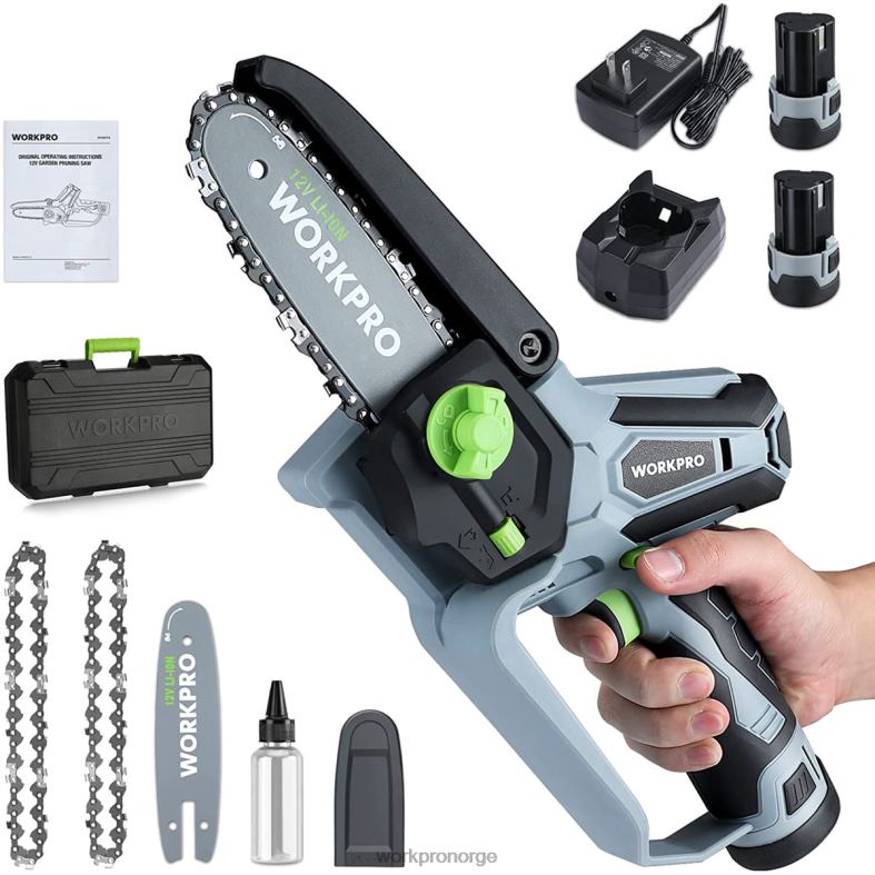 WORKPRO mini motorsag, batteridrevet elektrisk kompakt motorsag med 2 batterier, erstatningssverd og kjede ny verktøy 622PZ291